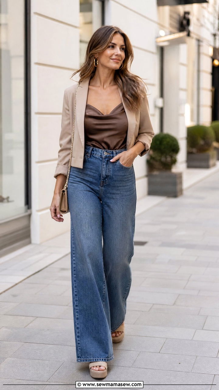 Satin Corset Top With Wide Leg Jeans - 20 satin top outfit ideas