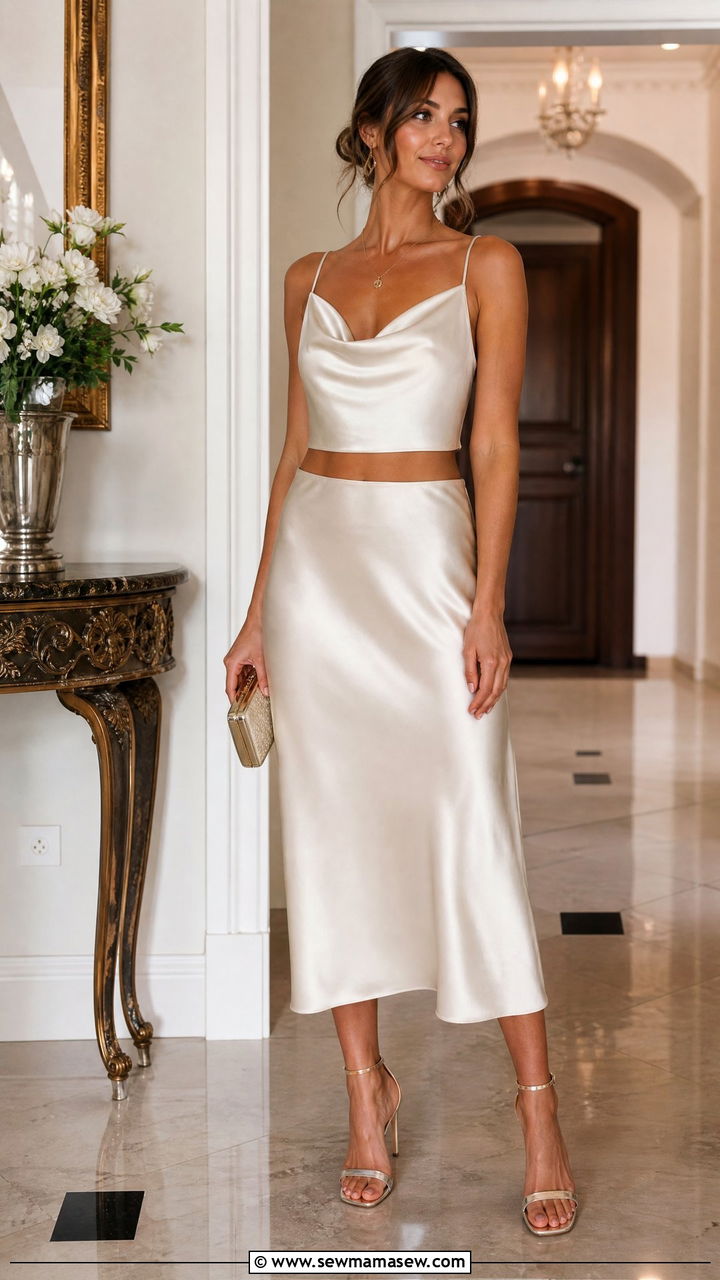Satin Crop Top With Satin Midi Skirt - 20 crop top with satin midi skirt outfit ideas