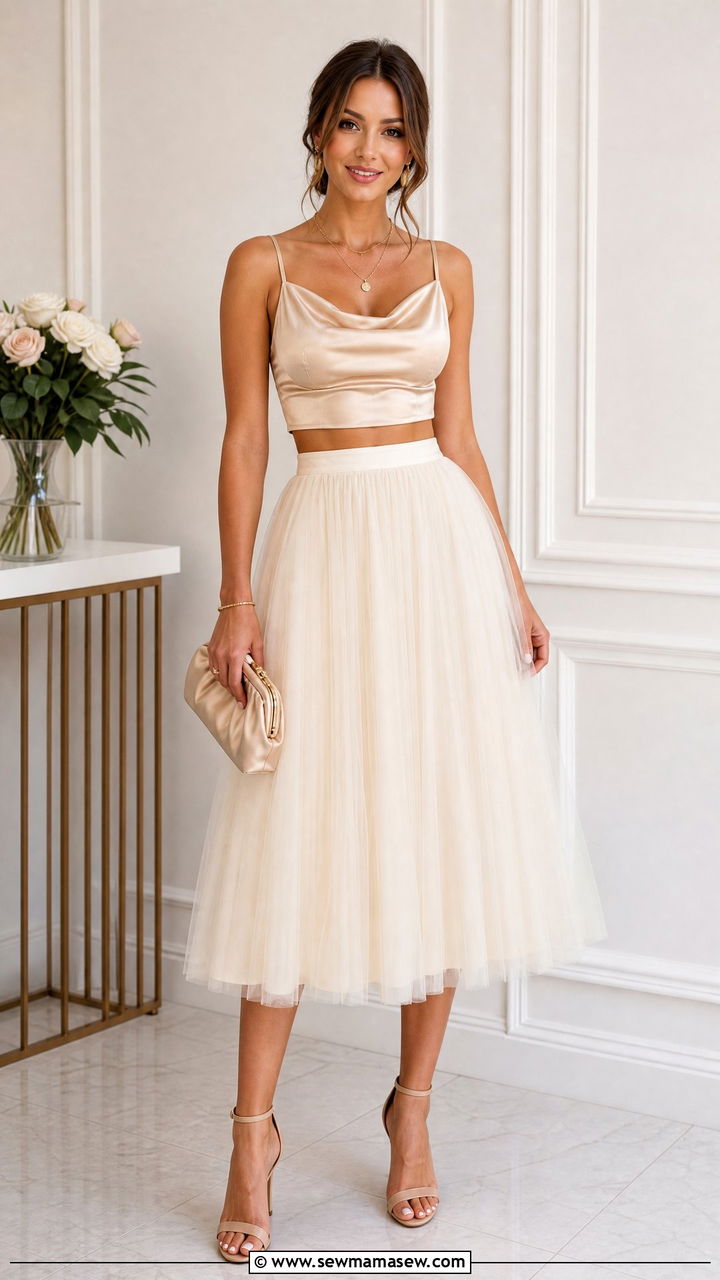 Satin Crop Top With Tulle Skirt Outfit - 20 crop top with tulle skirt outfit ideas
