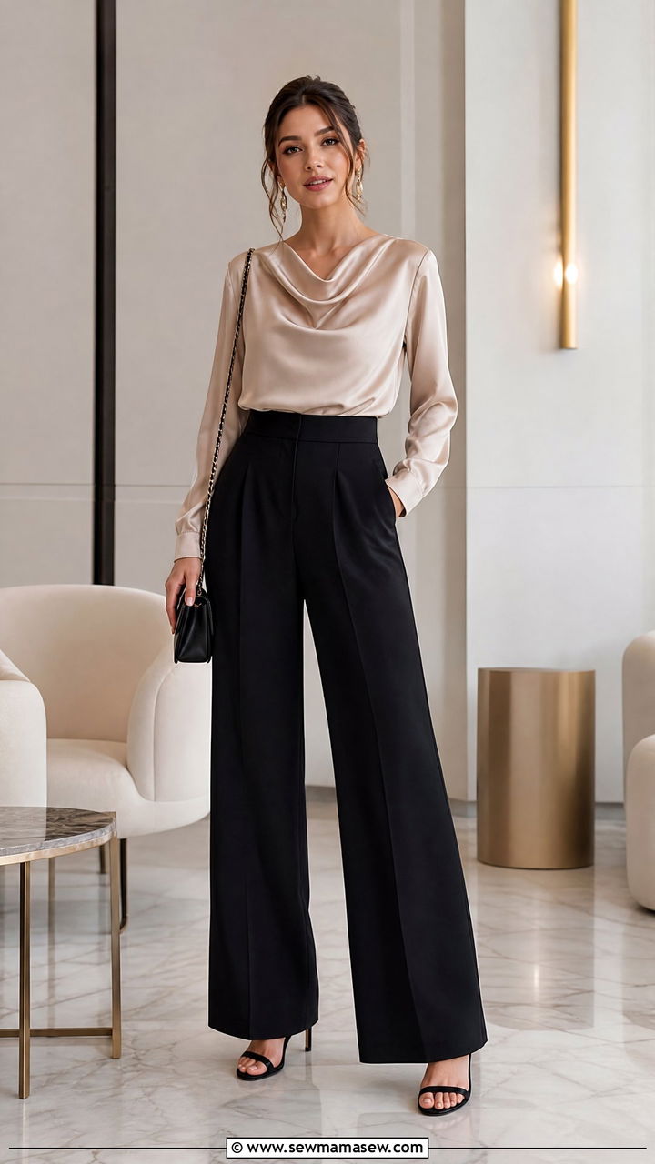 Satin Crop Top With Wide Leg Palazzo Trousers - 20 crop top with palazzo trousers outfit ideas