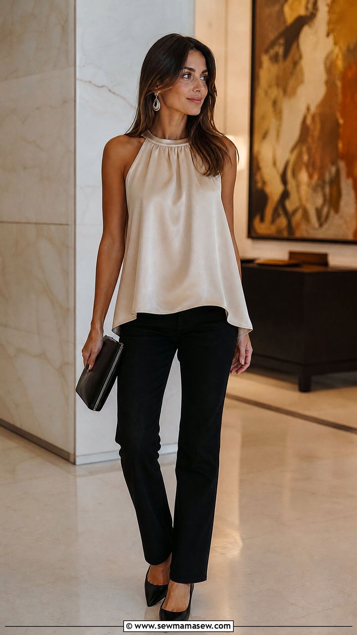 Satin Swing Top With Black Jeans - 20 swing top outfit ideas