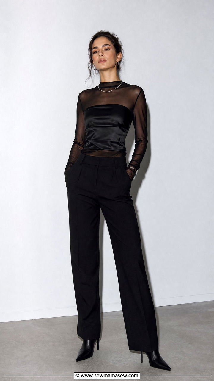 Satin Tube Top With Sheer Long Sleeve Top - 20 satin tube top outfit ideas