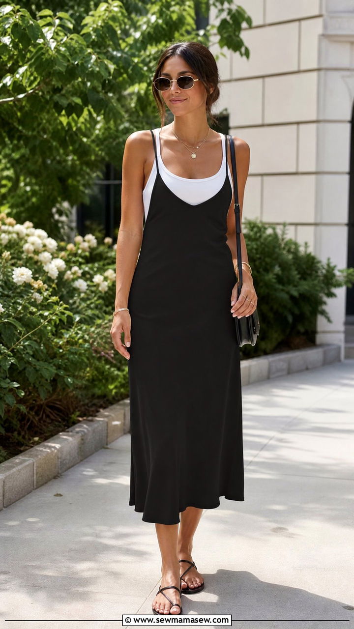 Scoop Neck Tank Top With A Slip Dress Layer - 20 scoop neck tank top outfit ideas