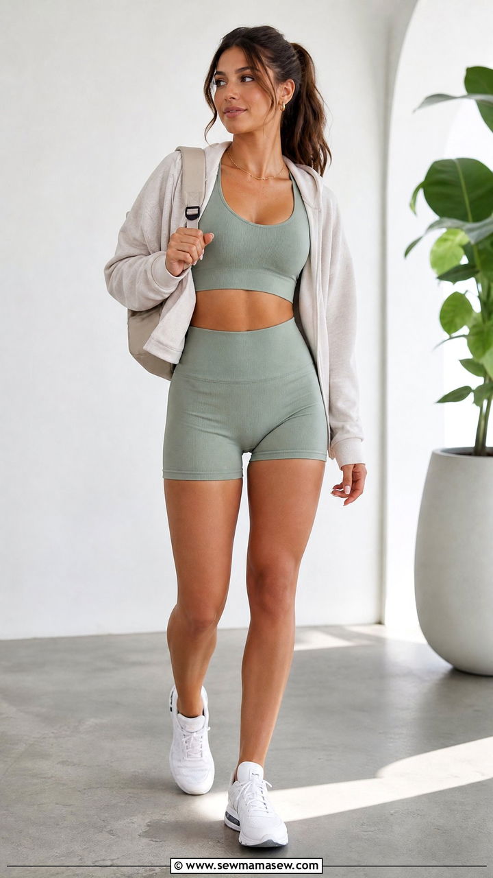 Seamless Crop Top With High Waisted Athletic Shorts Outfit - 20 crop top with athletic shorts outfit ideas