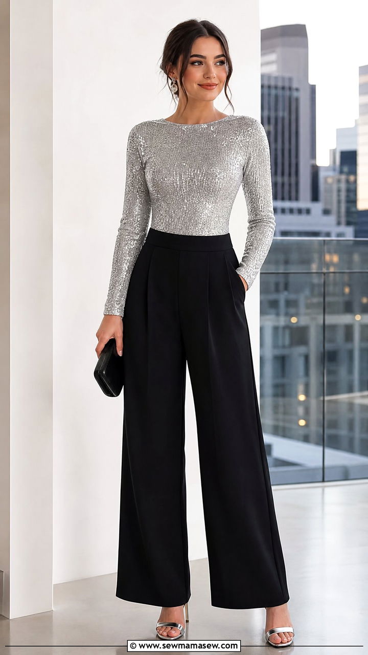 Sequin Corset Top With Black Pants - 20 corset top outfit ideas for night out