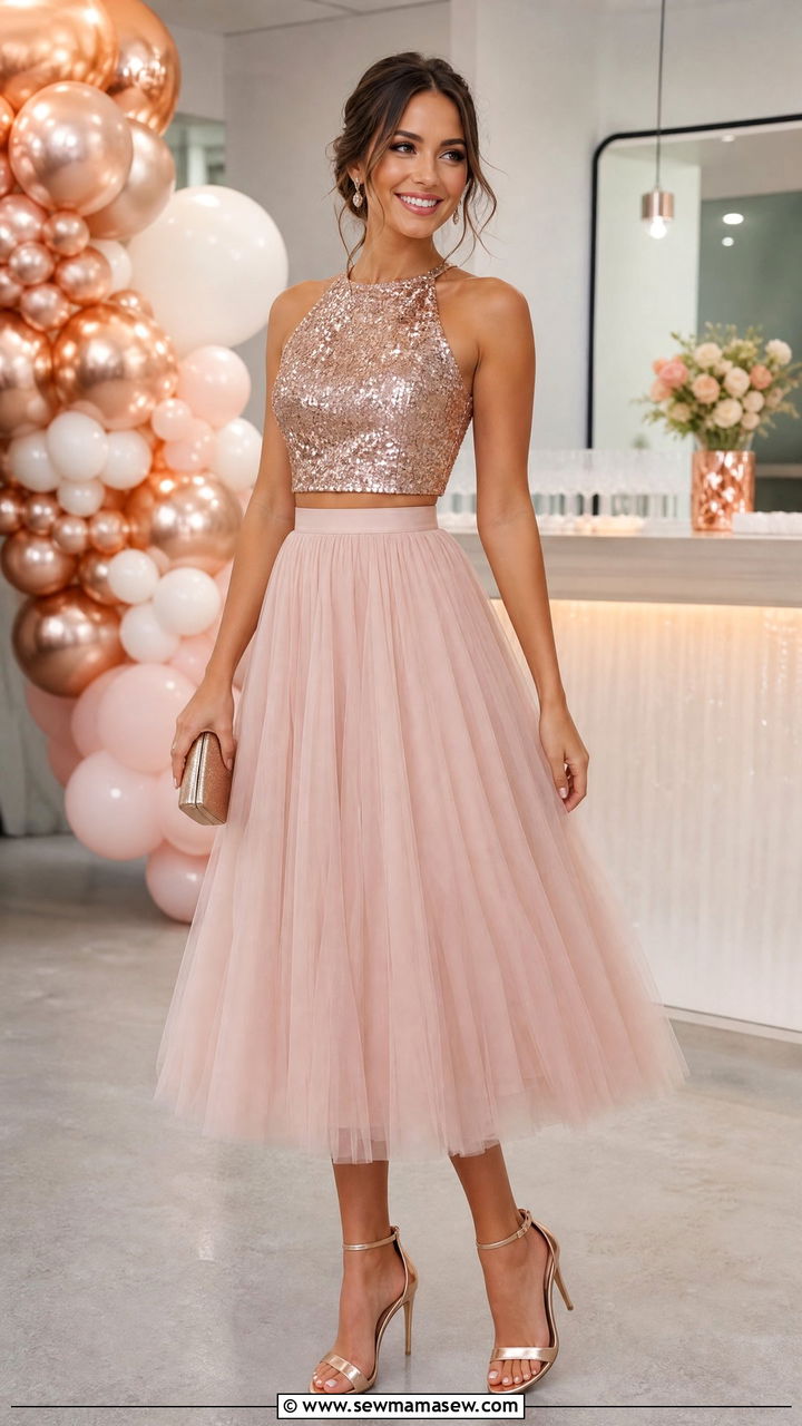 Sequin Crop Top With Tulle Skirt Outfit - 20 crop top with tulle skirt outfit ideas
