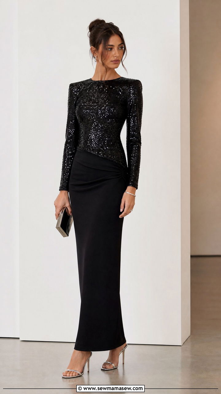 Sequin Top With Long Skirt - 20 sequin top outfit ideas