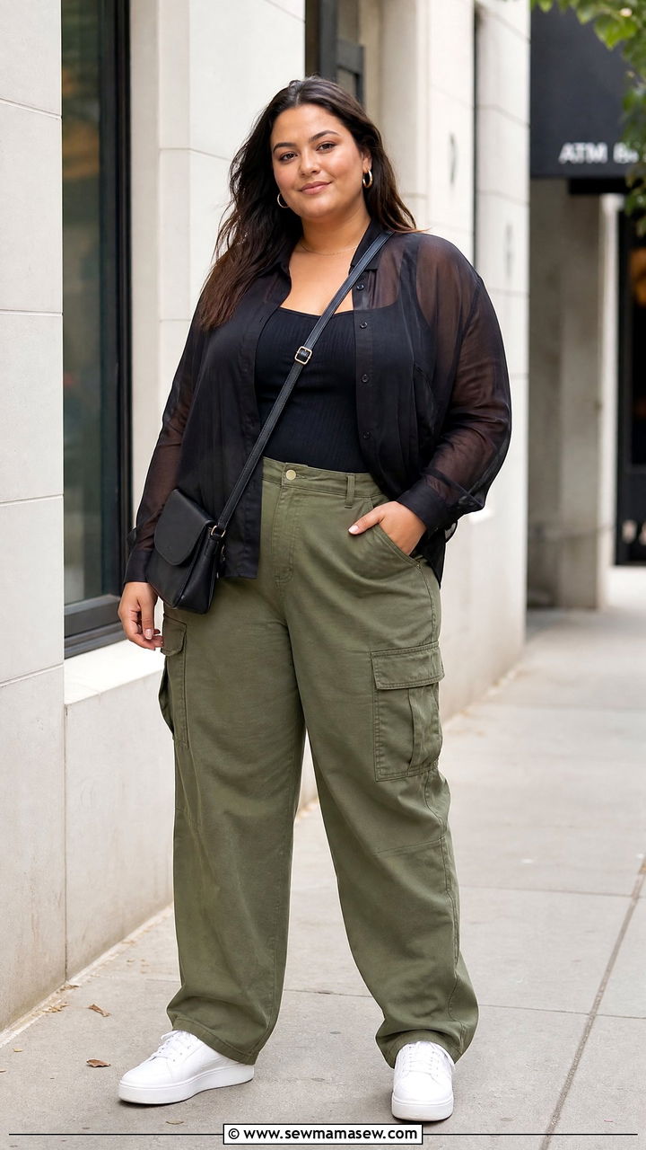 Sheer Blouse With Cargo Pants - 20 plus size sheer blouse outfit ideas
