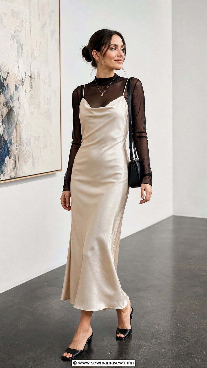 Sheer Blouse With Slip Dress - 20 sheer blouse outfit ideas