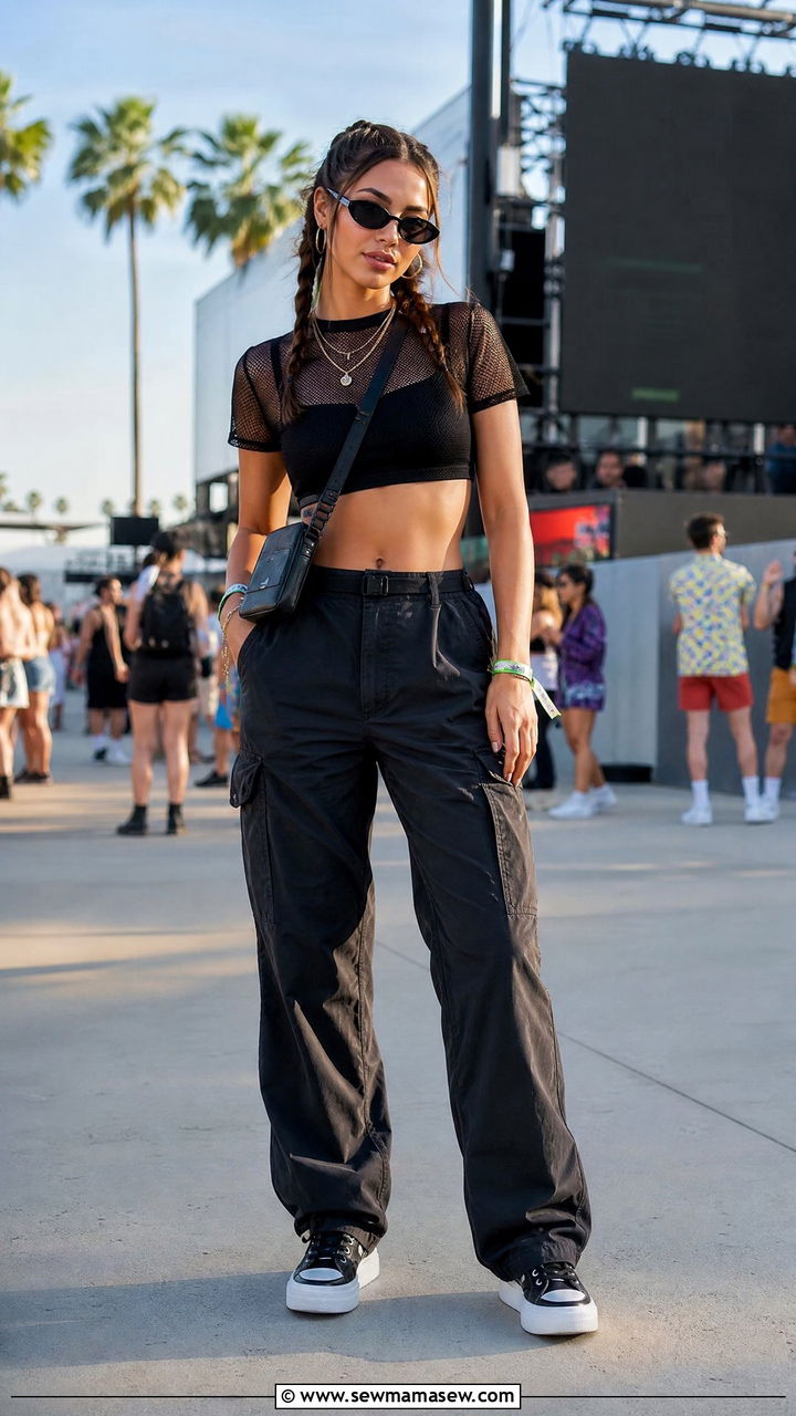 Sheer Layer Crop Top Festival Outfit - 20 summer crop top festival outfit ideas