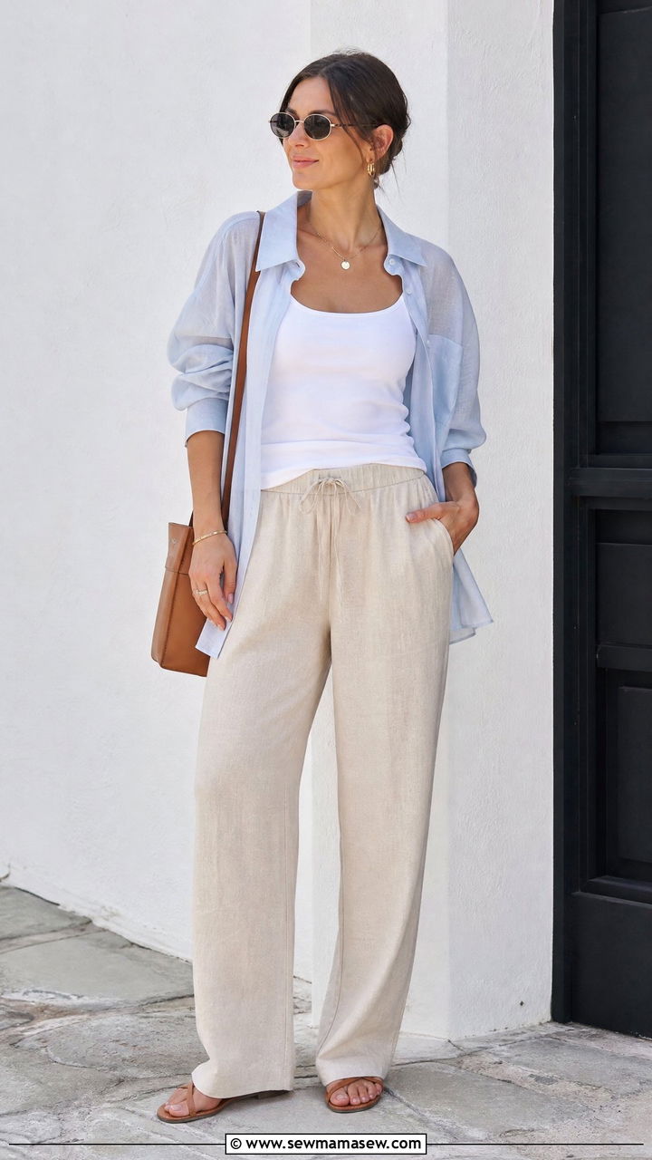 Sheer Shirt And Tank Top Outfit - 20 summer top outfit ideas
