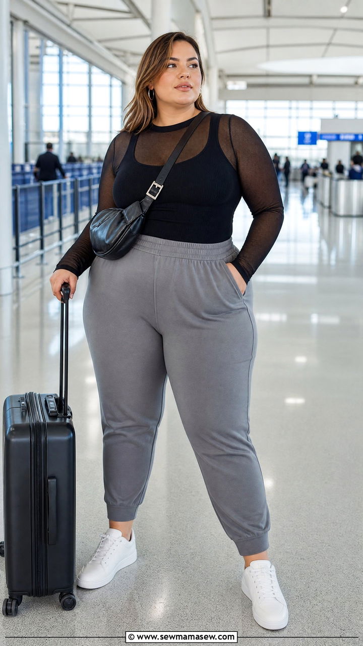 Sheer Top With Joggers And Sneakers - 20 plus size sheer top outfit ideas