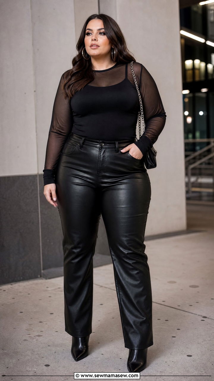 Sheer Top With Leather Pants - 20 plus size sheer top outfit ideas