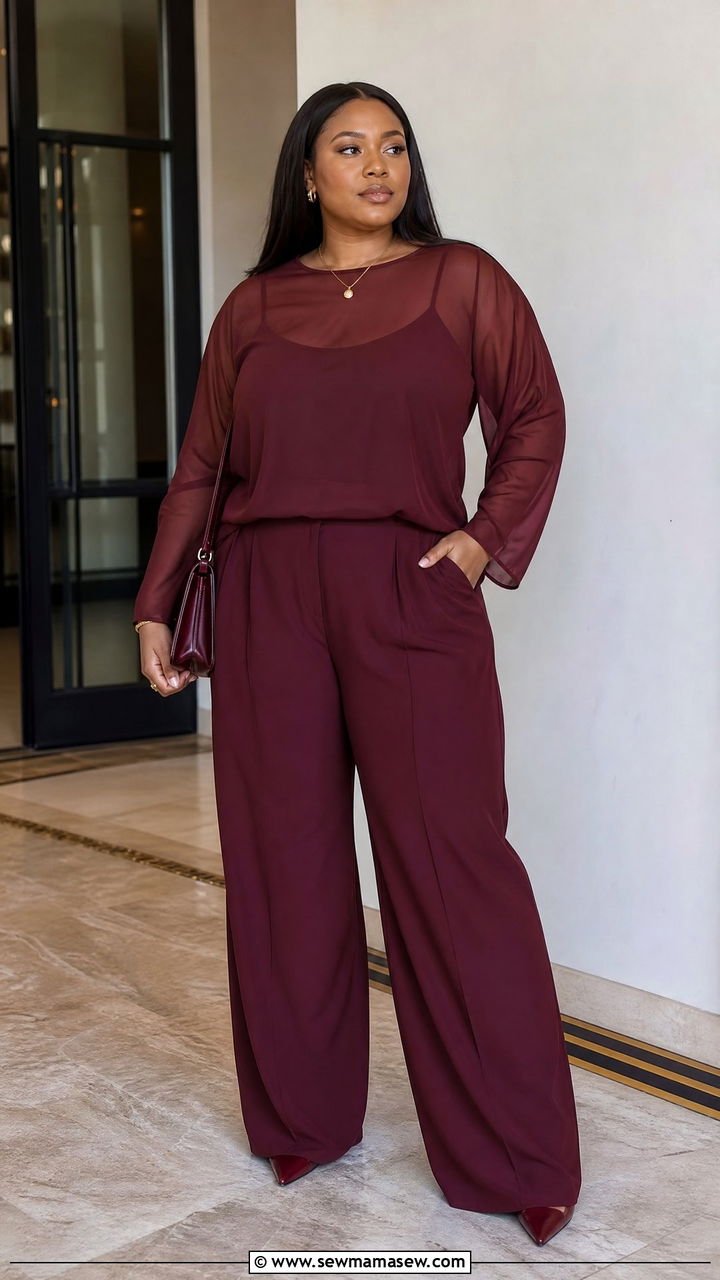 Sheer Top With Monochrome Plus Size Outfit - 20 plus size sheer top outfit ideas