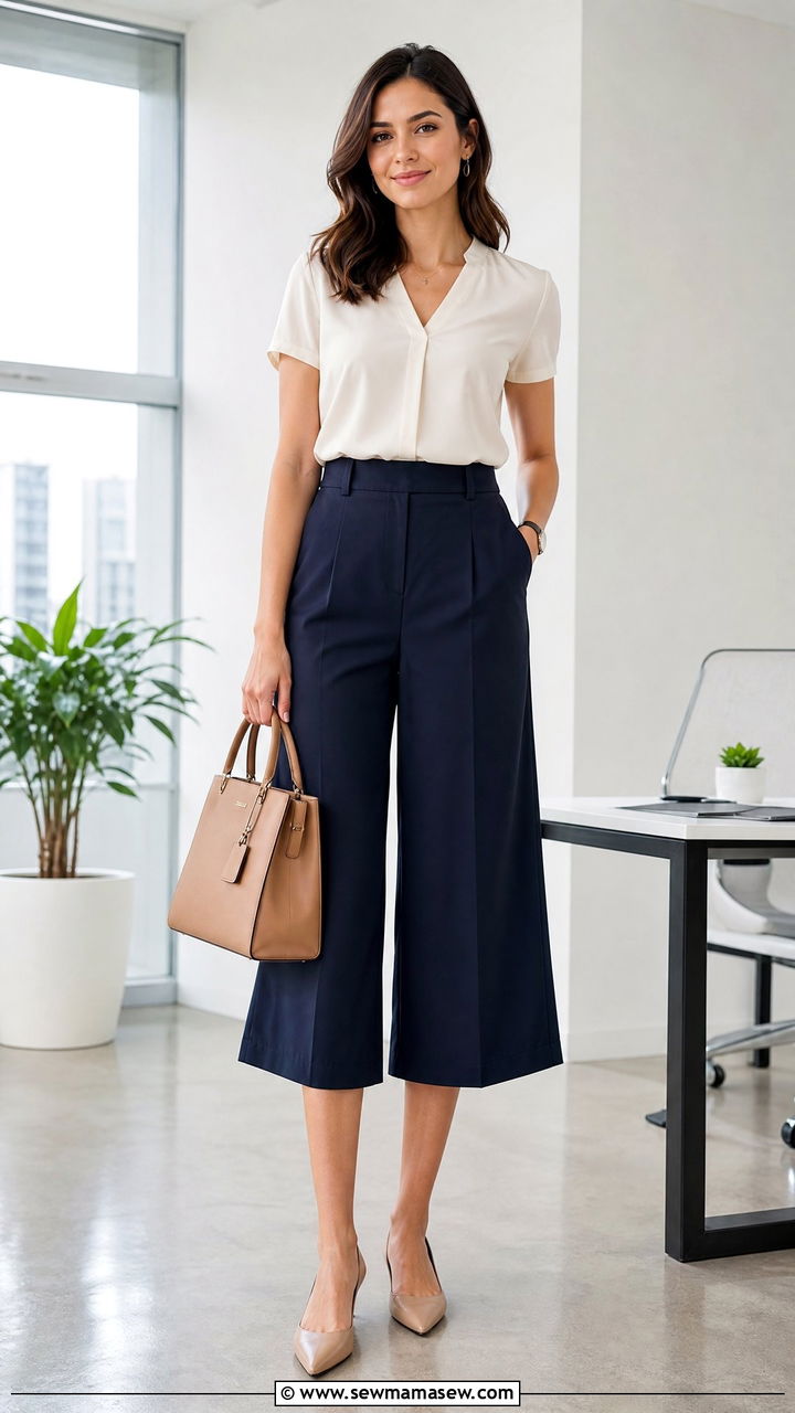 Short Sleeve Blouse With Culottes - 20 work blouse outfit ideas