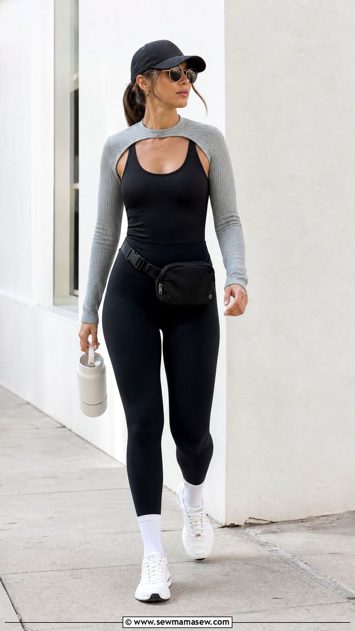 Shrug Top With Athleisure Leggings And Sneakers - 20 shrug top outfit ideas