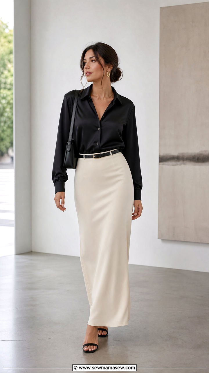 Silk Blouse With A Maxi Skirt - 20 silk blouse outfit ideas