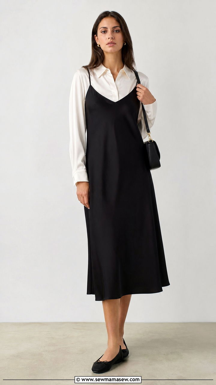 Silk Blouse With A Slip Dress Layered Over It - 20 silk blouse outfit ideas