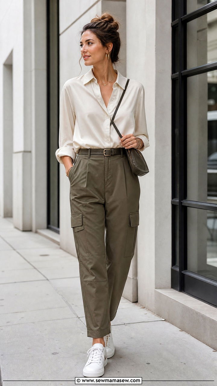 Silk Blouse With Cargo Pants - 20 silk blouse outfit ideas