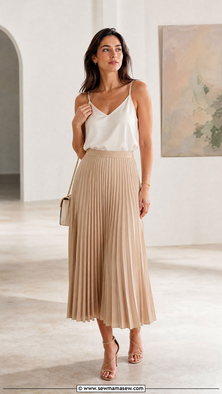 Silk Cami Top With Midi Skirt - 20 cami top outfit ideas