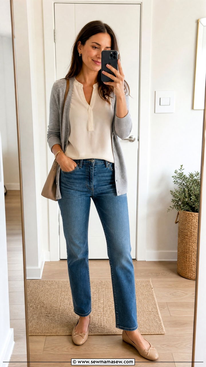 Sleeveless Blouse With Cardigan And Jeans - 20 sleeveless blouse outfit ideas