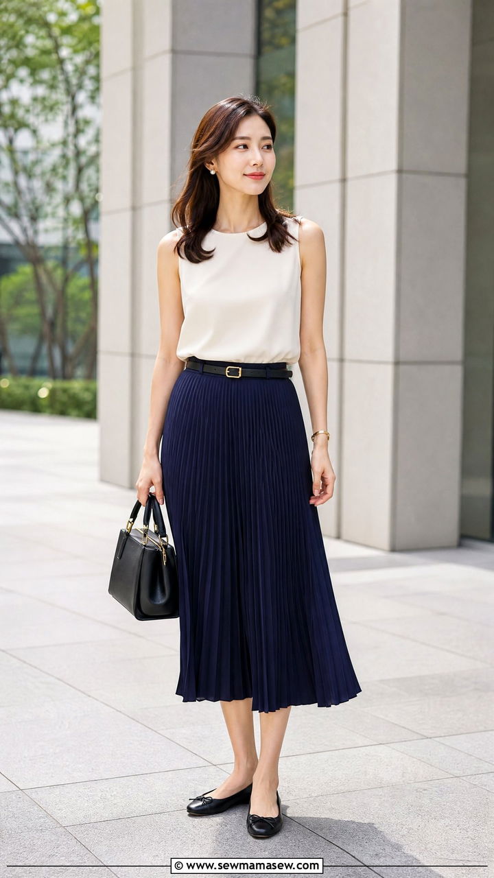 Sleeveless Blouse With Pleated Skirt - 20 sleeveless blouse outfit ideas