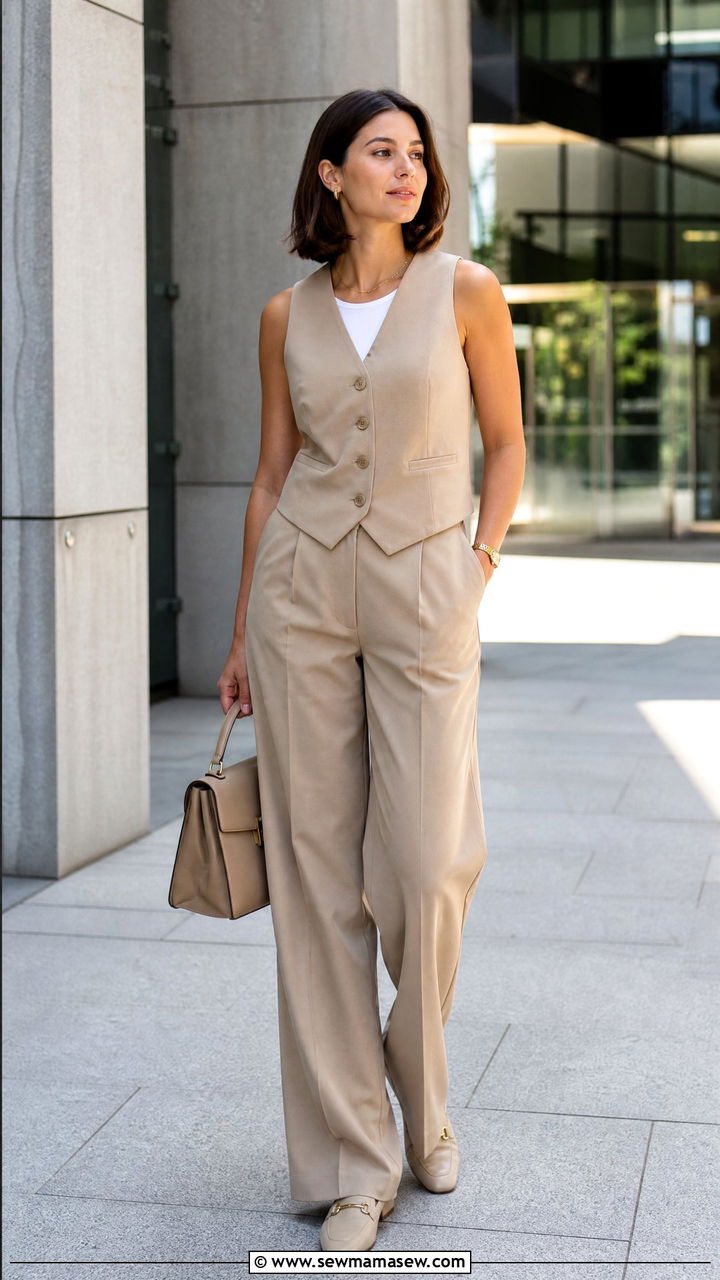 Sleeveless Blouse With Suit Vest And Trousers - 20 sleeveless blouse outfit ideas