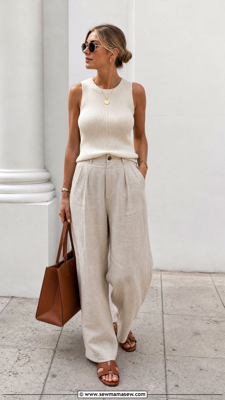 Sleeveless Knit Top Vacation Outfit - 20 vacation top outfit ideas