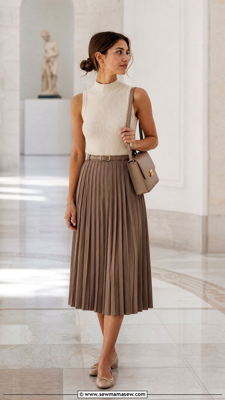 Sleeveless Knit Top With Pleated Skirt - 20 chic top outfit ideas
