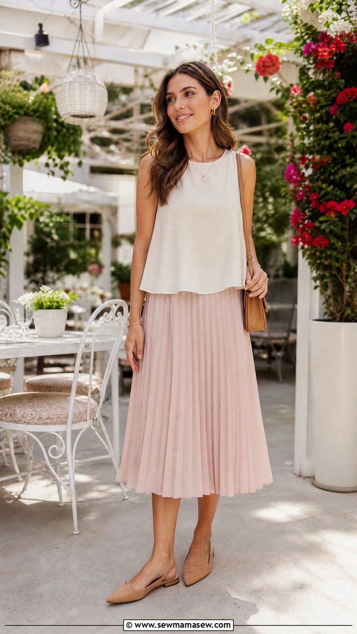 Sleeveless Swing Top With Midi Skirt - 20 swing top outfit ideas