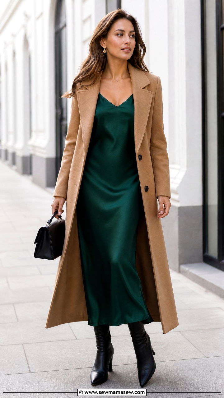 Slip Dress With Long Coat - 20 plus size slip dress outfit ideas