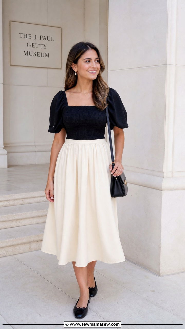 Smocked Top With Midi Skirt - 20 smocked top outfit ideas