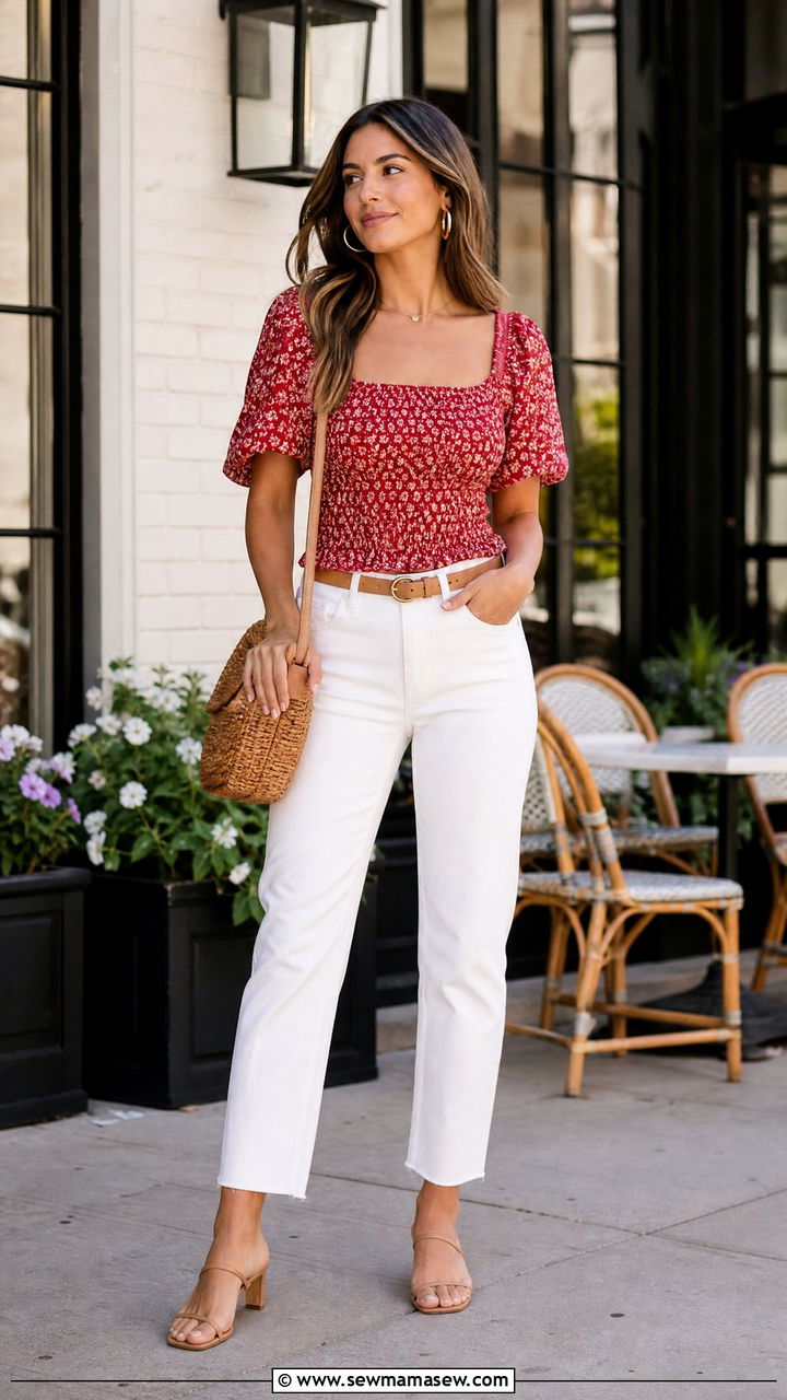 Smocked Top With White Jeans - 20 smocked top outfit ideas