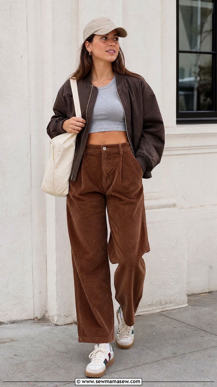 Sneakers Crop Top With Corduroy Pants Outfit - 20 crop top with corduroy pants outfit ideas