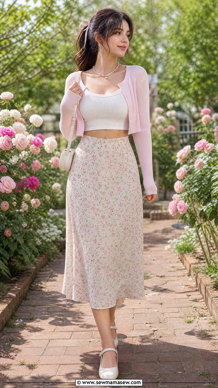 Soft Girl Crop Top With Floral Skirt - 20 soft girl crop top outfit ideas
