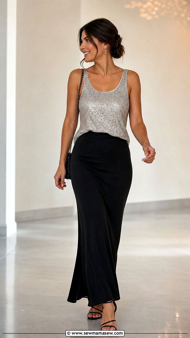 Sparkly Tank Party Top With Maxi Skirt - 20 party top outfit ideas