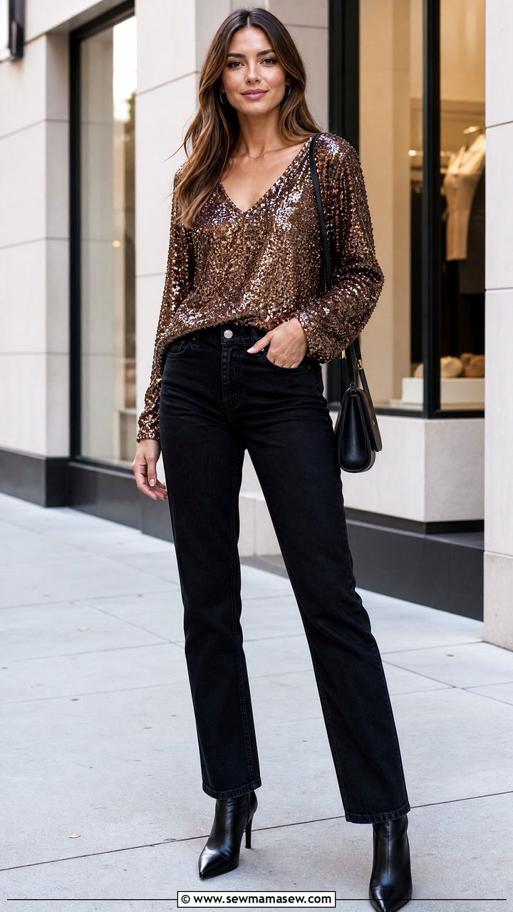 Sparkly Top With Black Jeans Outfit - 20 sparkly top outfit ideas