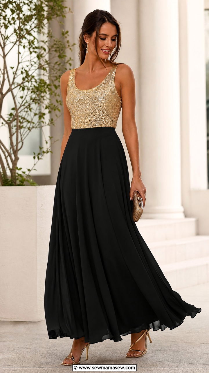 Sparkly Top With Maxi Skirt Outfit - 20 sparkly top outfit ideas
