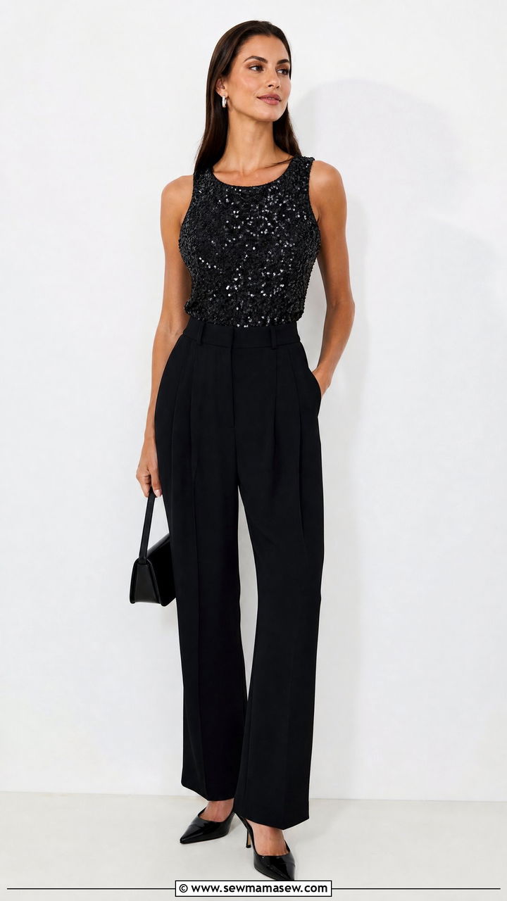 Sparkly Top With Monochrome Outfit - 20 sparkly top outfit ideas