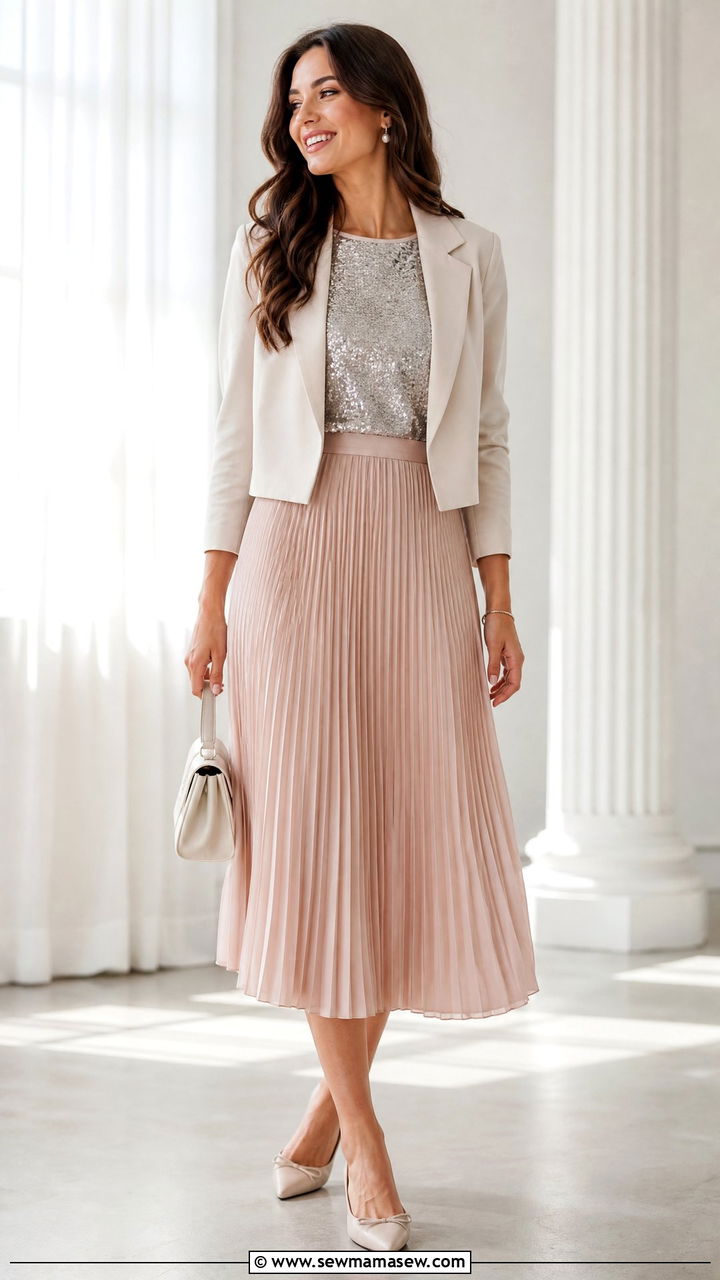 Sparkly Top With Pleated Skirt Outfit - 20 sparkly top outfit ideas