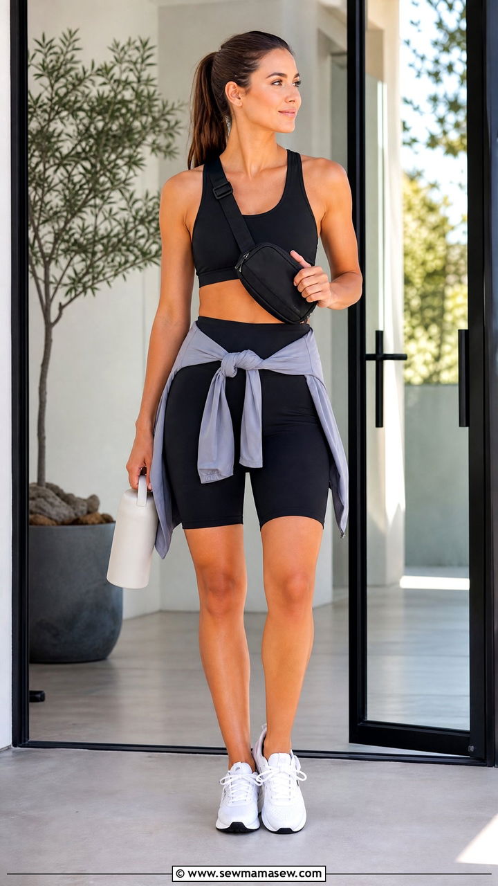 Sports Bra Crop Top With Biker Shorts - 20 crop top with biker shorts outfit ideas