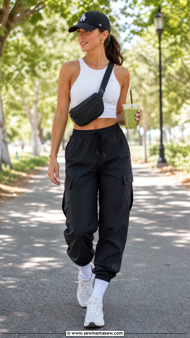 Sporty Crop Top With Cargo Joggers Outfit - 20 crop top with cargo joggers outfit ideas
