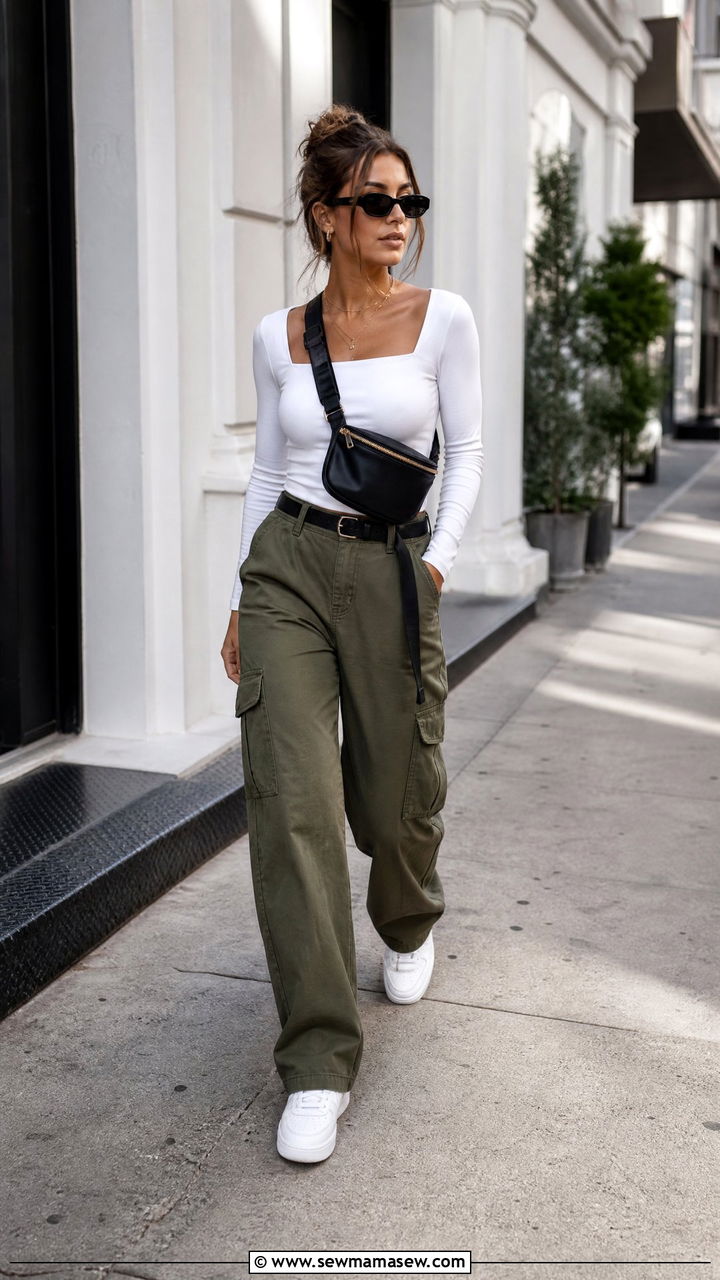 Square Neck Top With Cargo Pants - 20 square neck top outfit ideas