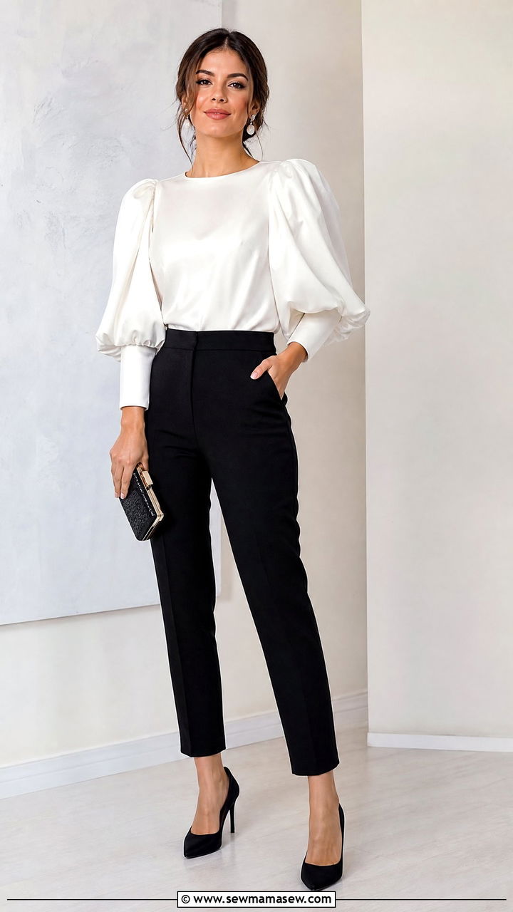 Statement Sleeve Party Top With Skinny Pants - 20 party top outfit ideas