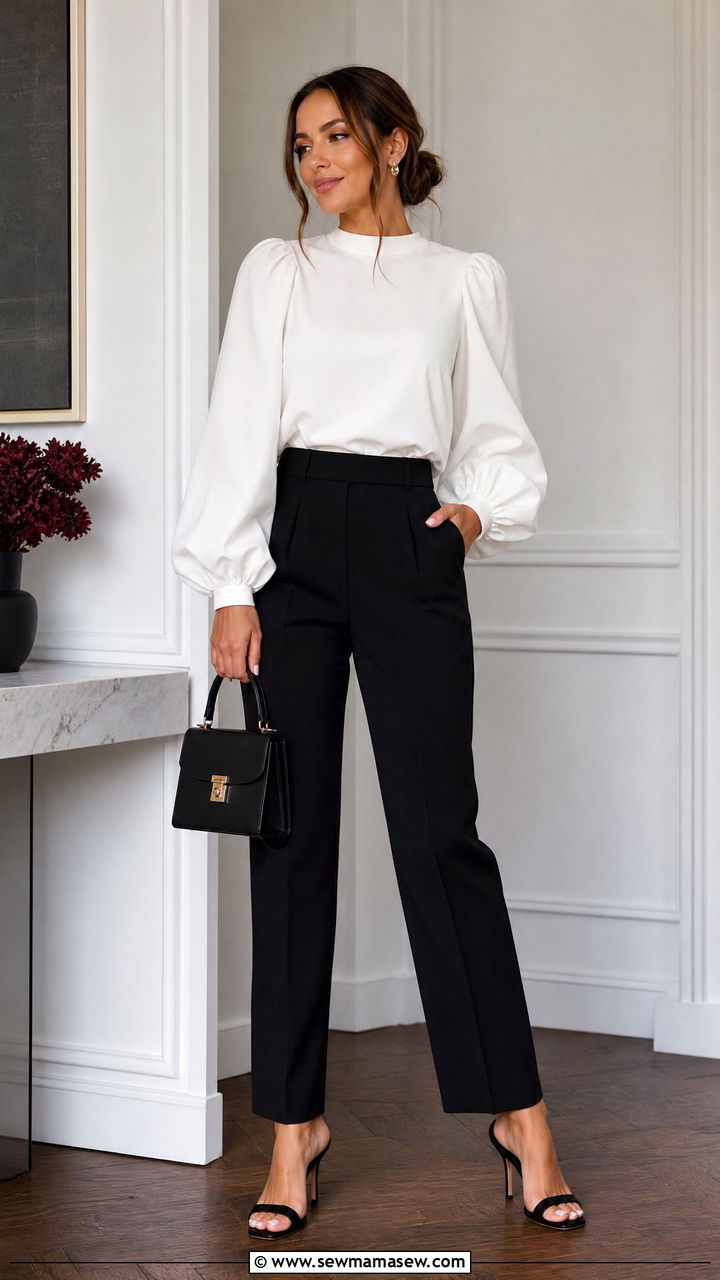 Statement Sleeve Top Date Night Outfit With Trousers - 20 date night top outfit ideas