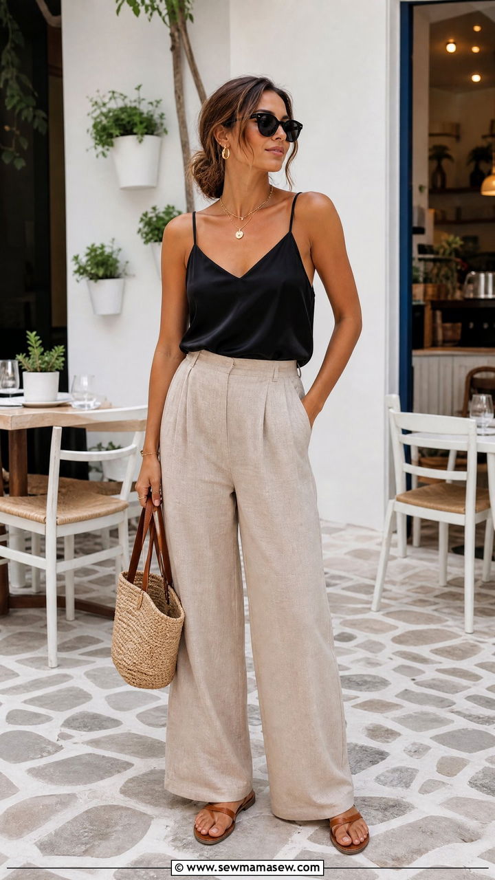 Strappy Cami Top With Linen Pants - 20 strappy cami top outfit ideas