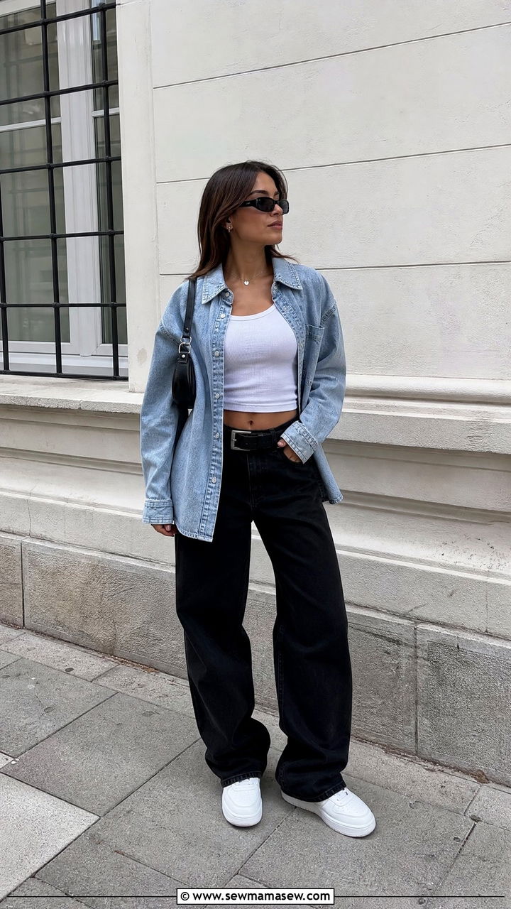 Streetwear Denim Shirt Outfit - 20 streetwear top outfit ideas