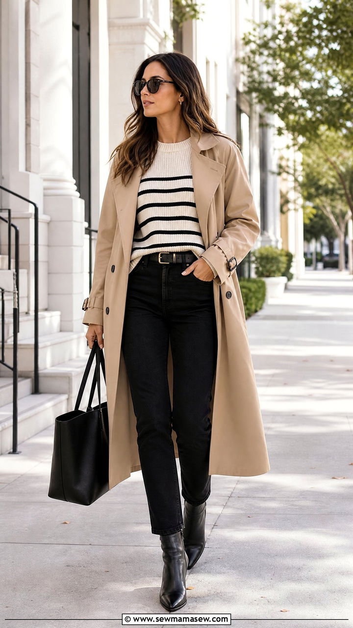 Striped Fall Sweater With Black Jeans - 20 fall sweater outfit ideas