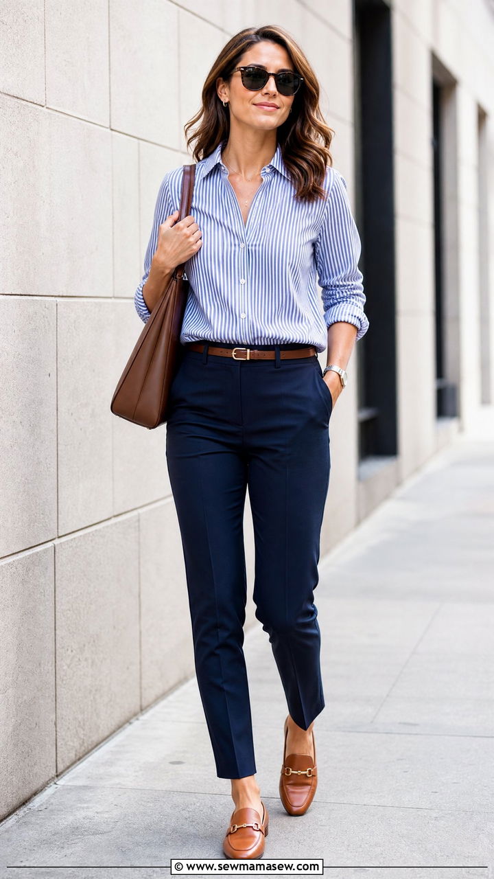 Striped Shirt Work Outfit - 20 work top outfit ideas