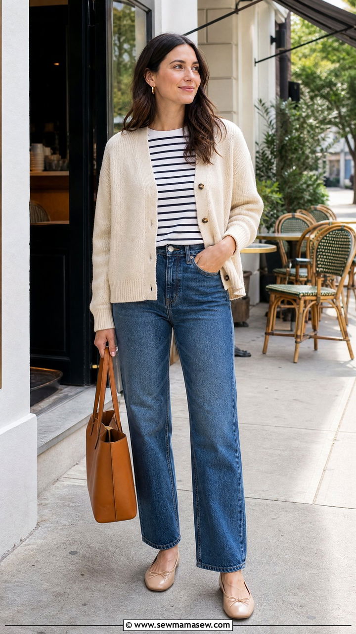 Striped T Shirt With Cardigan And Jeans - 20 striped t shirt outfit ideas